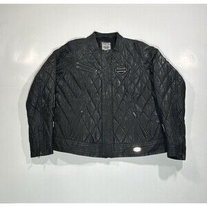 Harley-Davidson Womens Genuine Goatskin Leather Jacket 2XL Quilted Black HD Logo